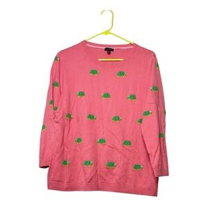 Women’s Talbots Intarsia Knit sweater with beaded turtle appliqués, size XL